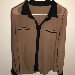 Tan Mesh Blouse w/ Black Accents